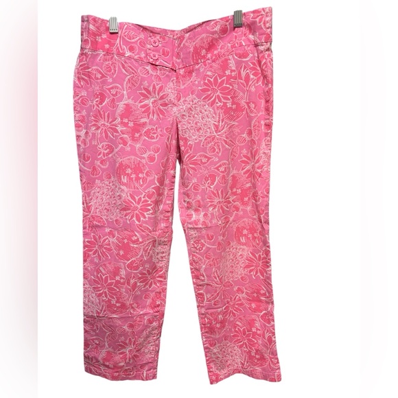 Lilly Pulitzer Pants - LILLY PULITZER size 8 Bailey Capri Palm Beach Fit Pink Ribbon Nina Pina Print